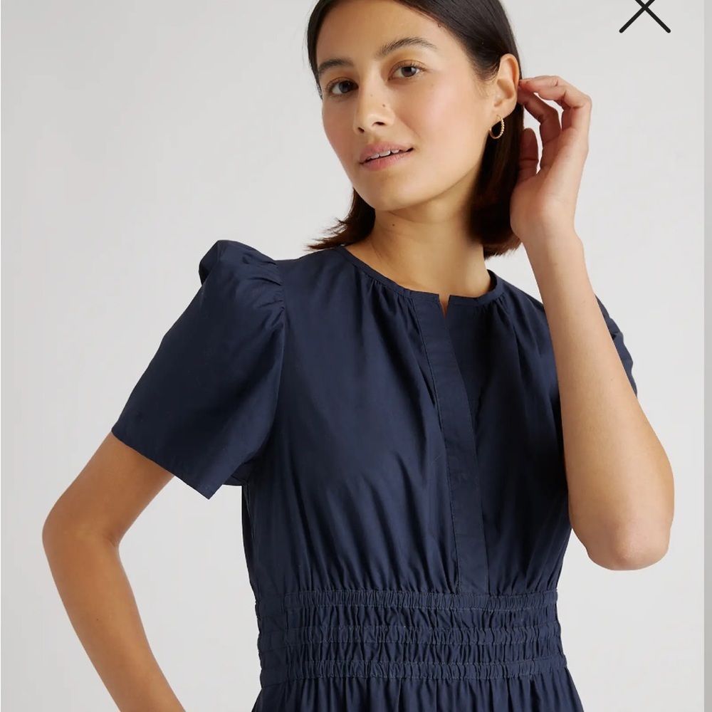 NWT Quince 100% Organic Cotton Navy Poplin Tiered Maxi Dress Women’s Sz Medium - Picture 4 of 11